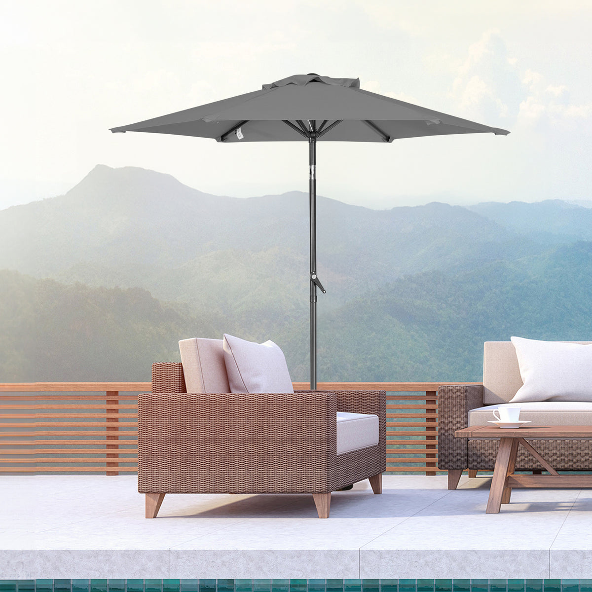Angel Living Sonnenschirm 2M mit Kurbel und Neigbar, Gartenschirm Marktschirm Terrassenschirm Taupe Rund Sonneschirm Sonnenschutz aus Polyester UV50+
