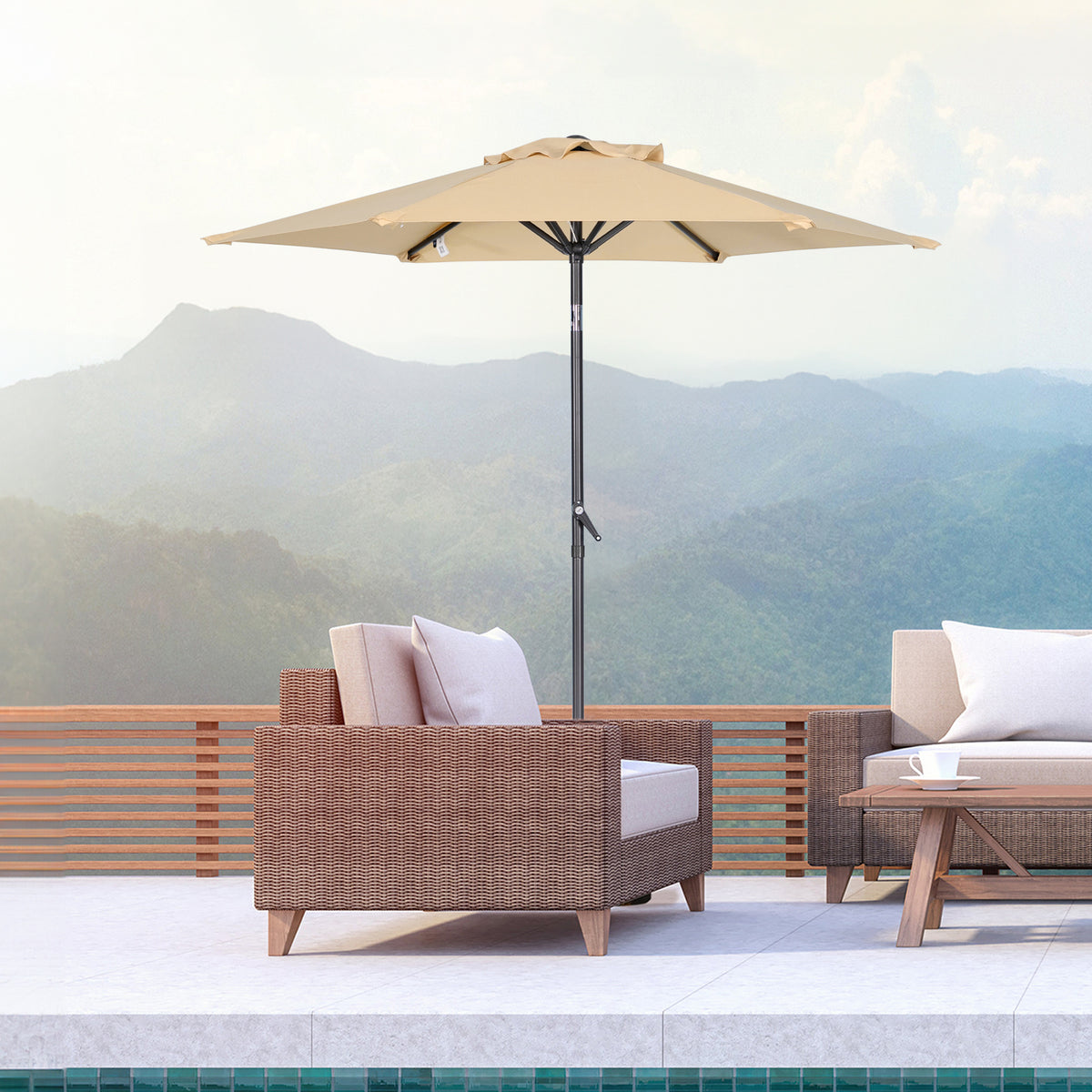 Angel Living Sonnenschirm 2M mit Kurbel und Neigbar, Gartenschirm Marktschirm Terrassenschirm Taupe Rund Sonneschirm Sonnenschutz aus Polyester UV50+