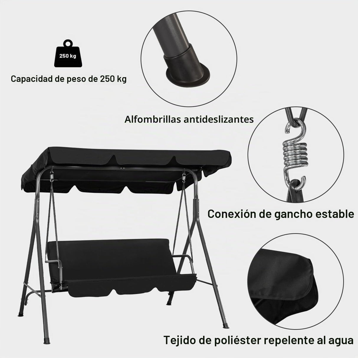 Hollywoodschaukel Gartenschaukel 3 Sitzer mit Sonnenschutz 173x110x151cm
