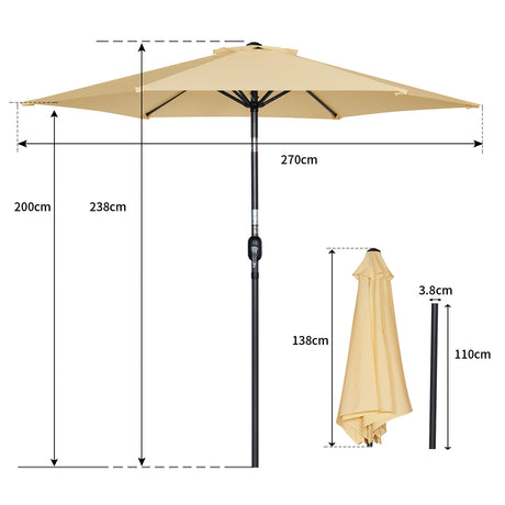 Angel Living Parasol s 270 cm Garden Umbrella Market Umbrella Terrace Umbrella Taupe Round Sunshade Sunscreen made of aluminum, steel and polyester UV50+