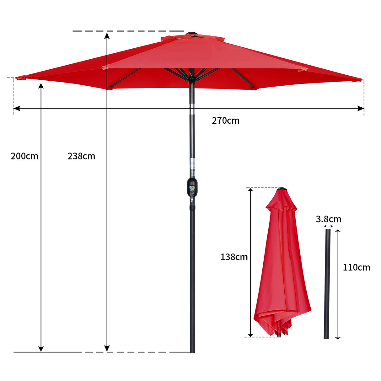 Angel Living parasol Ø 270 cm parasol de jardin parasol de marché parasol de jardin parasol rond taupe en aluminium, acier et polyester UV50 +