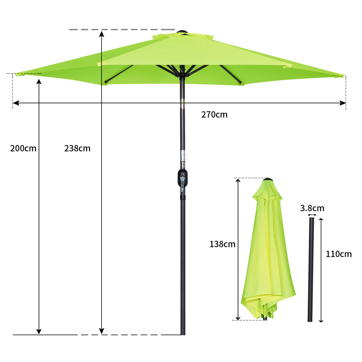 Sonnenschirm Ø 270cm Gartenschirm aus aus Aluminium, Stahl und Polyester