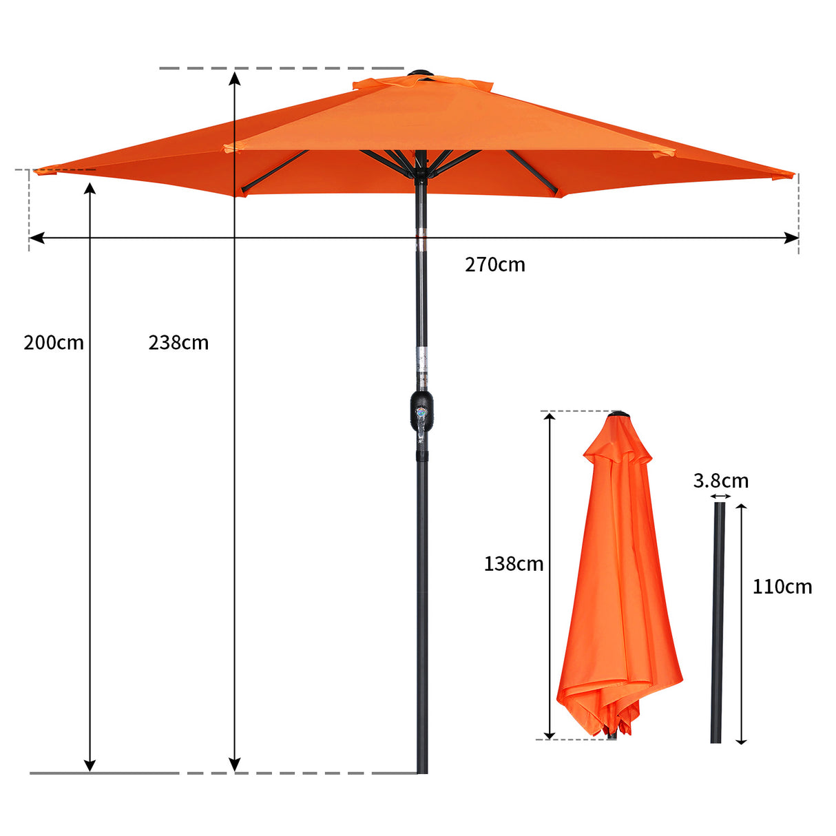 Angel Living sombrilla Ø 270 cm sombrilla de jardín sombrilla de mercado sombrilla redonda sombrilla marrón topo de aluminio, acero y poliéster UV50 +