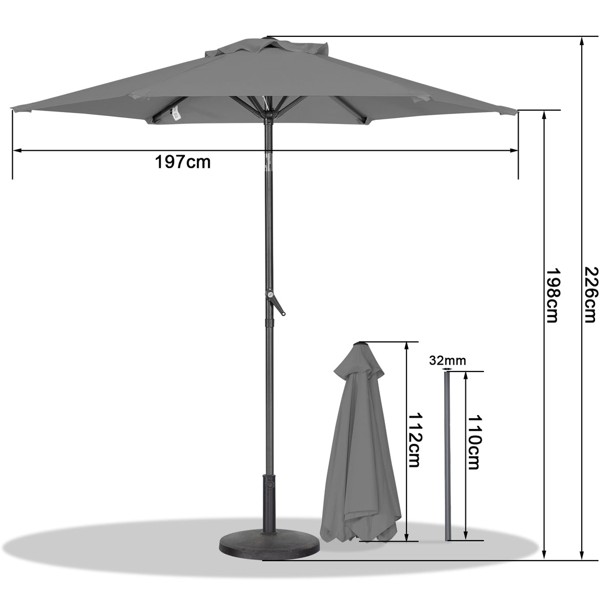 Angel Living Sonnenschirm 2M mit Kurbel und Neigbar, Gartenschirm Marktschirm Terrassenschirm Taupe Rund Sonneschirm Sonnenschutz aus Polyester UV50+