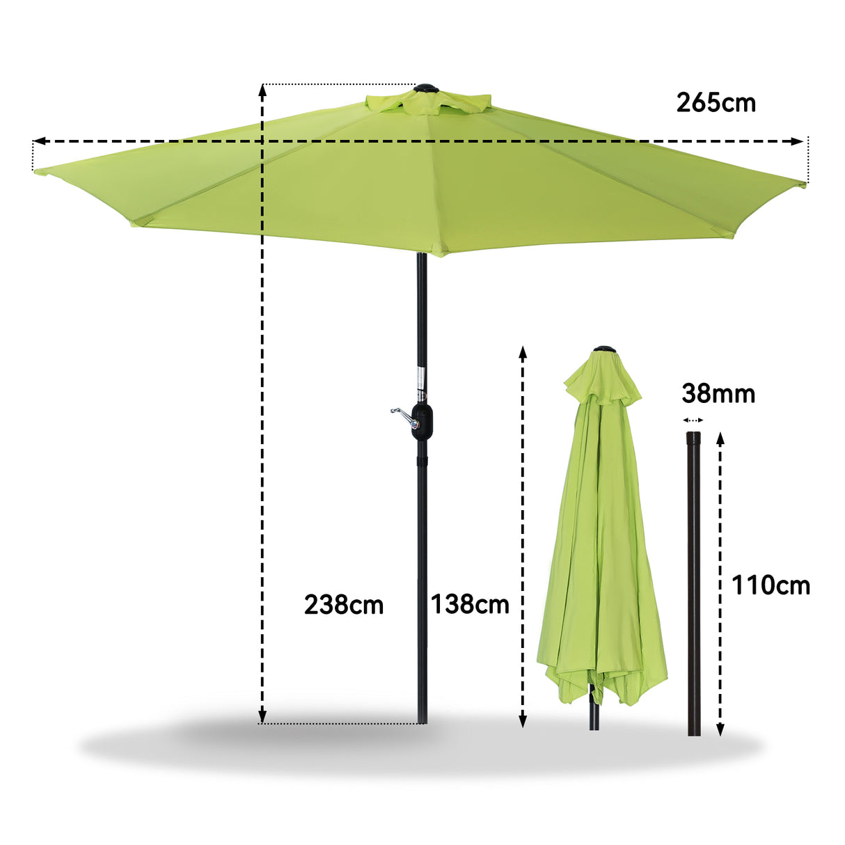 270cm Halbrund Sonnenschirm,Terrassenschirm mit Kurbel, mit UV-Schutz 40+