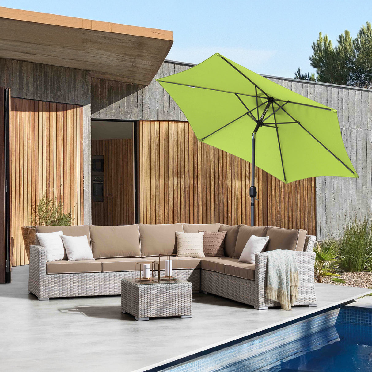 Angel Living Sonnenschirm Ø 270 cm Gartenschirm Marktschirm Terrassenschirm Taupe Rund Sonneschirm Sonnenschutz aus aus Metall, Stahl und Polyester UV50+