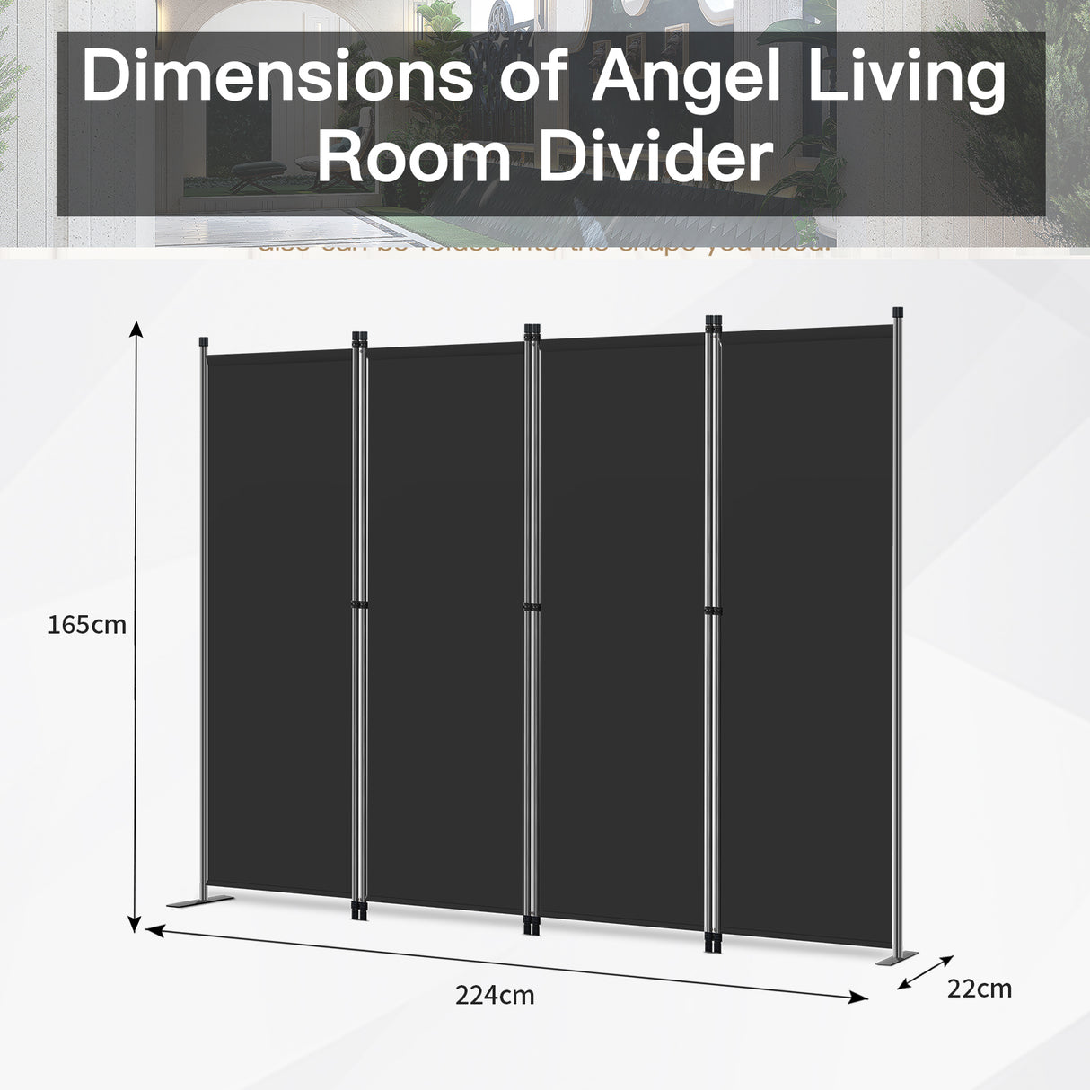 Angel Living Paravant 4pcsper écran, écran pliant Espace diviseur protection oculaire en acier et polyester