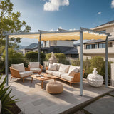 Pergola aus Aluminium in anthrazit, Dachrohre aus Stahl, Verstellbares Dach aus Polyester