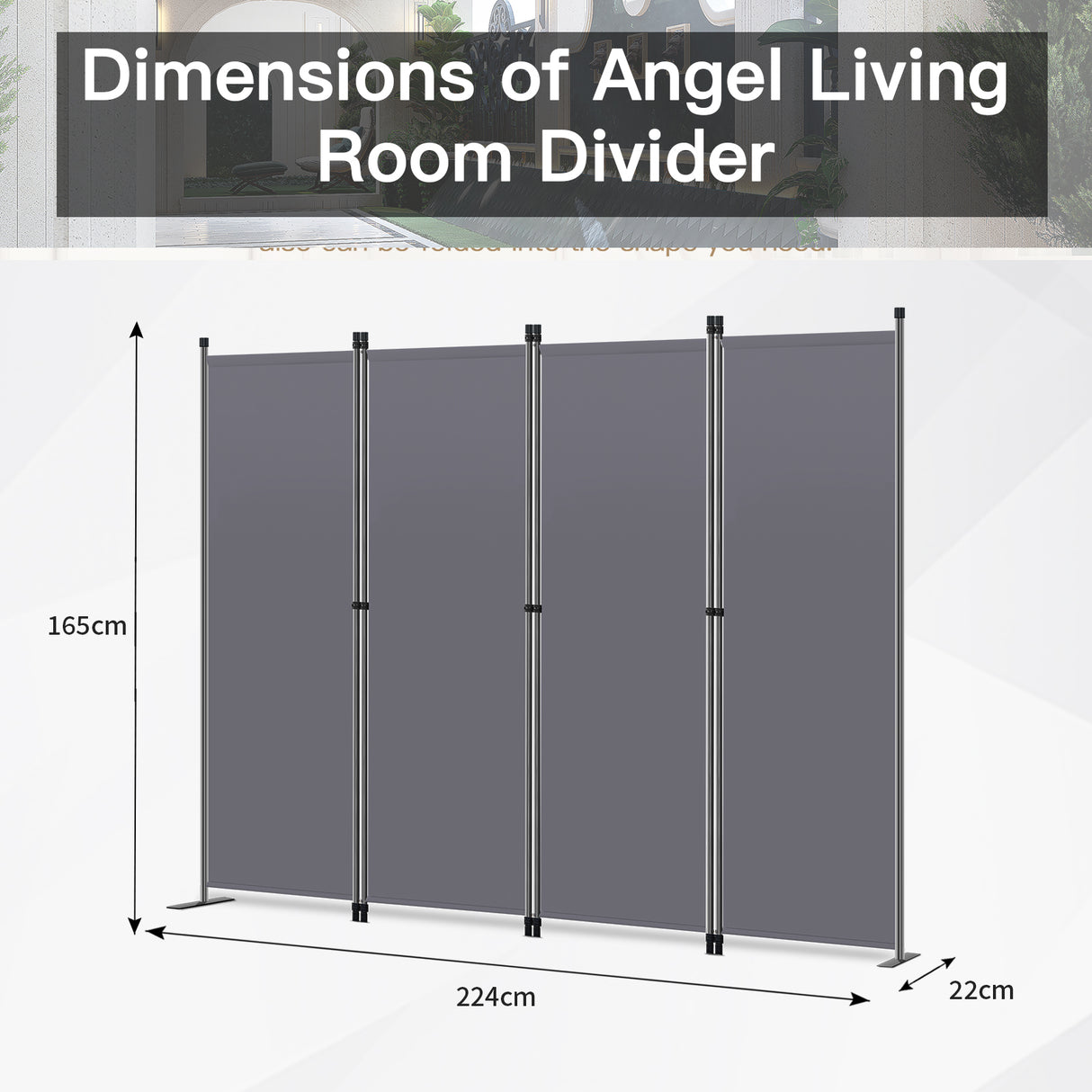Angel Living Paravant 4pcsper écran, écran pliant Espace diviseur protection oculaire en acier et polyester