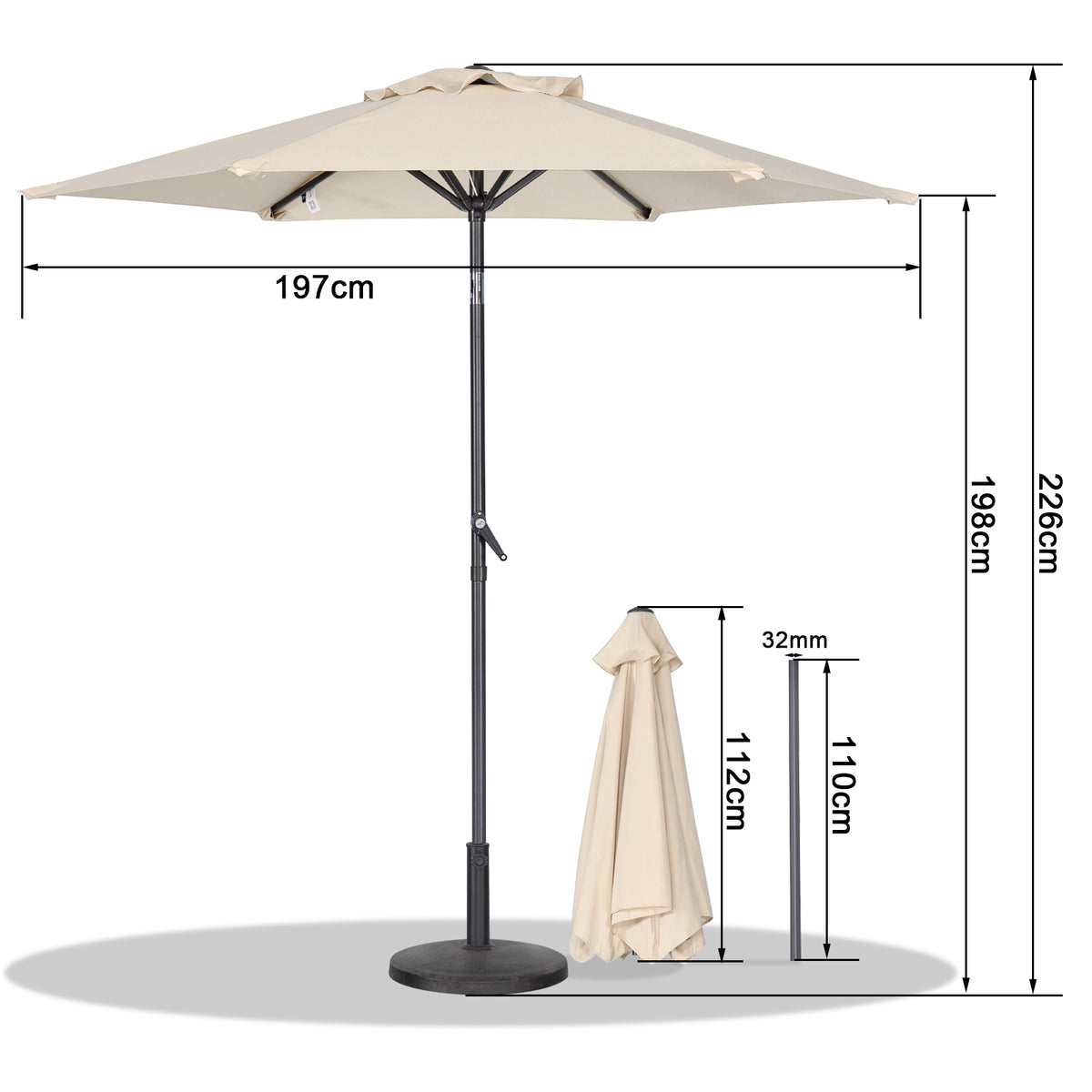 Angel Living Sonnenschirm 2M mit Kurbel und Neigbar, Gartenschirm Marktschirm Terrassenschirm Taupe Rund Sonneschirm Sonnenschutz aus Polyester UV50+