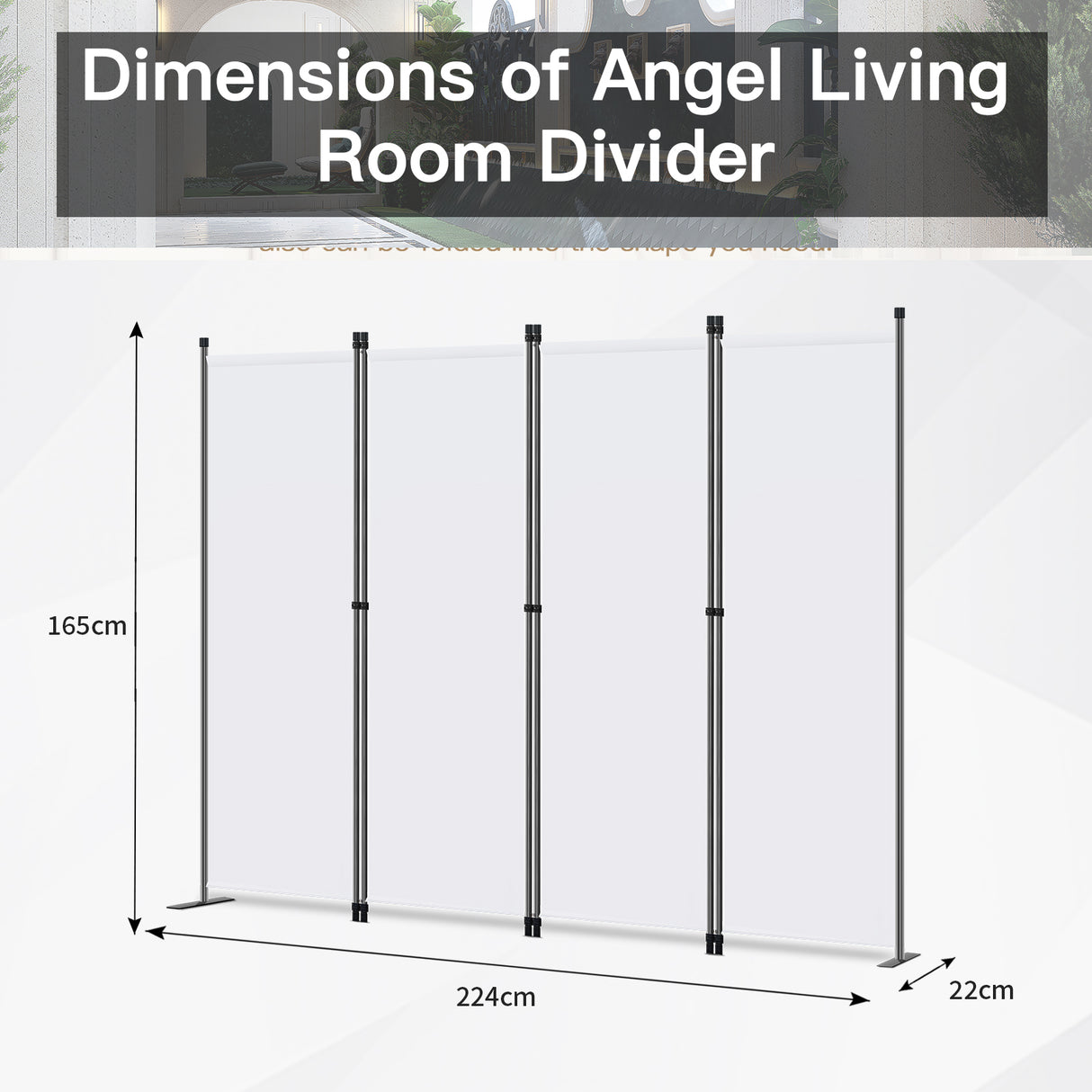 Angel Living Screen 4-part privacy screen, folding screen room divider privacy screen made of steel and polyester