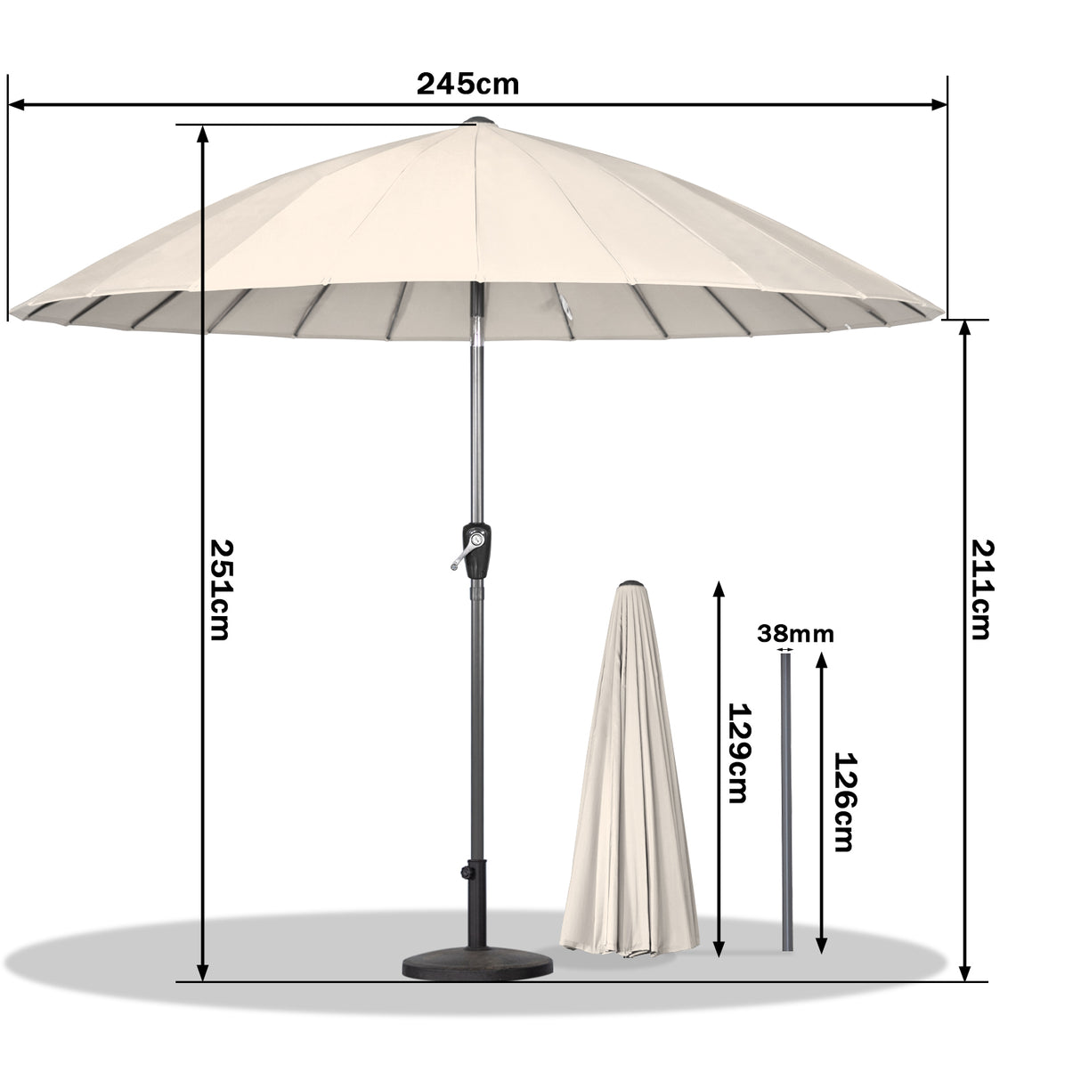 Angel Living Sonnenschirm Fiberglas 250cm mit Neigbar,UV 50+ Kurbelschirm Balkonschirm Marktschirm für Garten & Balkon