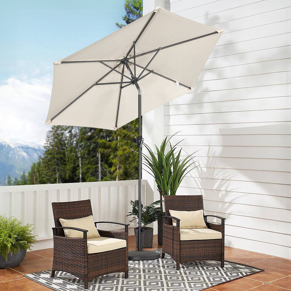 Angel Living Sonnenschirm 2.3M mit Kurbel und Neigbar, Gartenschirm Marktschirm Terrassenschirm Taupe Rund Sonneschirm Sonnenschutz aus Polyester UV50+