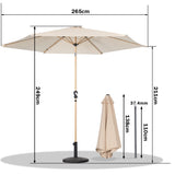 Angel Living Sonnenschirm Ø 270 cm Gartenschirm Marktschirm Terrassenschirm Taupe Rund Sonneschirm Sonnenschutz aus aus Metall, Stahl und Polyester UV50+