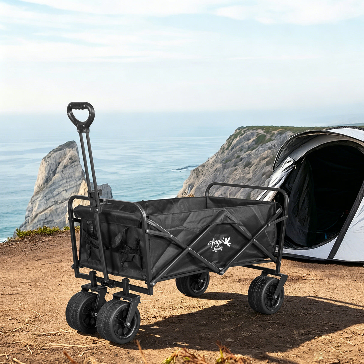 Angel Living Bollerwagen Faltbar 300L mit tragkraft 150KG, Handwagen Klappbar, Faltbarer Campingwagen mit Höhenverstellbarem Griff, Leicht und Platzsparend,Stabil