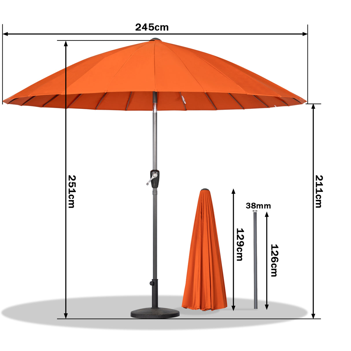 Angel Living Sonnenschirm Fiberglas 250cm mit Neigbar,UV 50+ Kurbelschirm Balkonschirm Marktschirm für Garten & Balkon