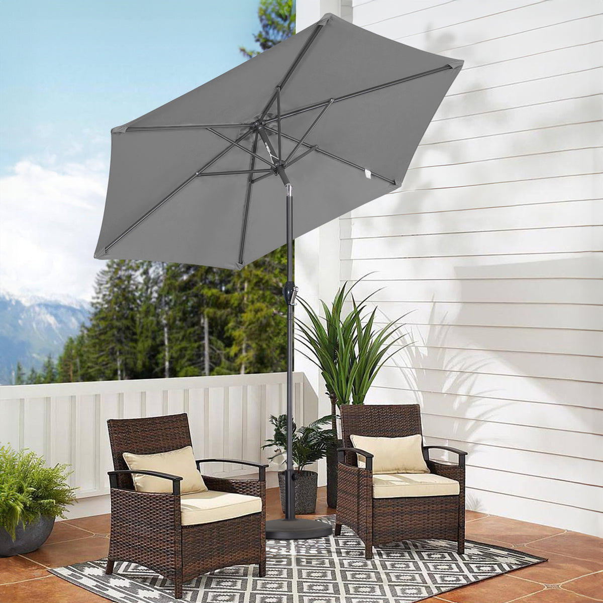 Angel Living Sonnenschirm 2.3M mit Kurbel und Neigbar, Gartenschirm Marktschirm Terrassenschirm Taupe Rund Sonneschirm Sonnenschutz aus Polyester UV50+