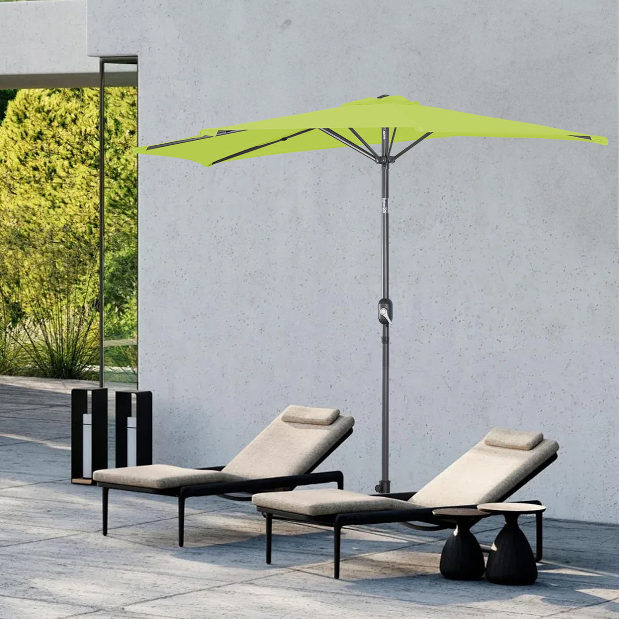 Angel Living 2.7M Halber Sonnenschirm mit Kurbel und Neigbar, UV-Schutz Marktschirm für Terrasse,Poolbereich,Balkon & Garten