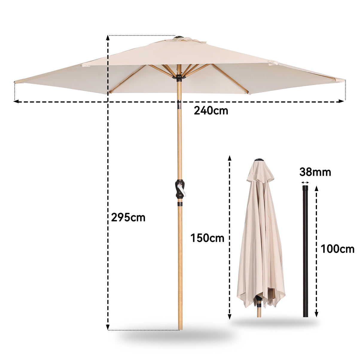 Angel Living Sonnenschirm Ø 300 cm Gartenschirm Marktschirm Terrassenschirm Taupe Rund Sonneschirm Sonnenschutz aus Aluminium und Polyester UV50+ (Cremegelb)