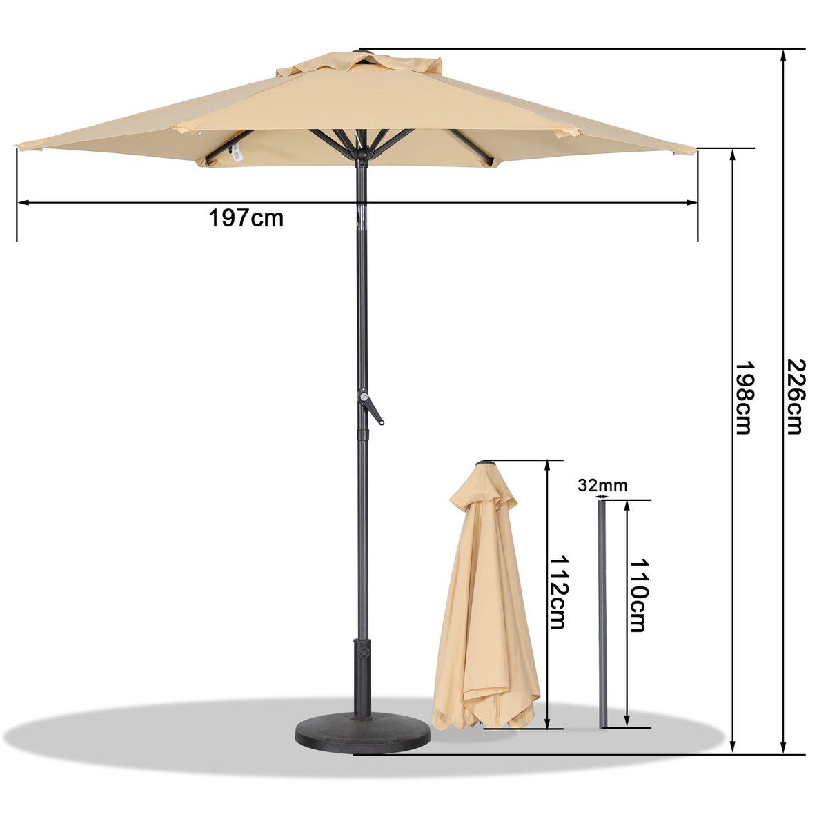 Angel Living Sonnenschirm 2M mit Kurbel und Neigbar, Gartenschirm Marktschirm Terrassenschirm Taupe Rund Sonneschirm Sonnenschutz aus Polyester UV50+