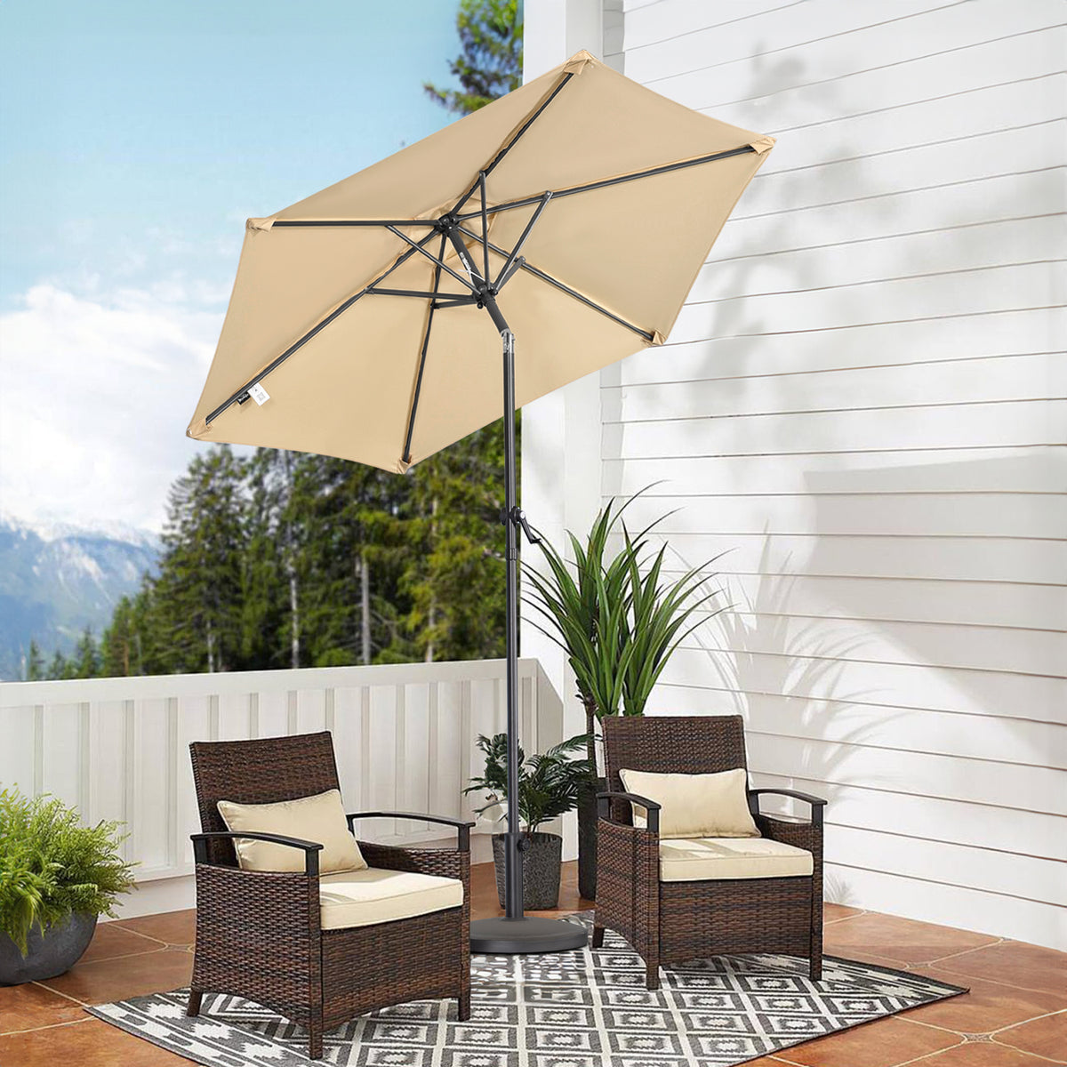 Angel Living Sonnenschirm 2M mit Kurbel und Neigbar, Gartenschirm Marktschirm Terrassenschirm Taupe Rund Sonneschirm Sonnenschutz aus Polyester UV50+