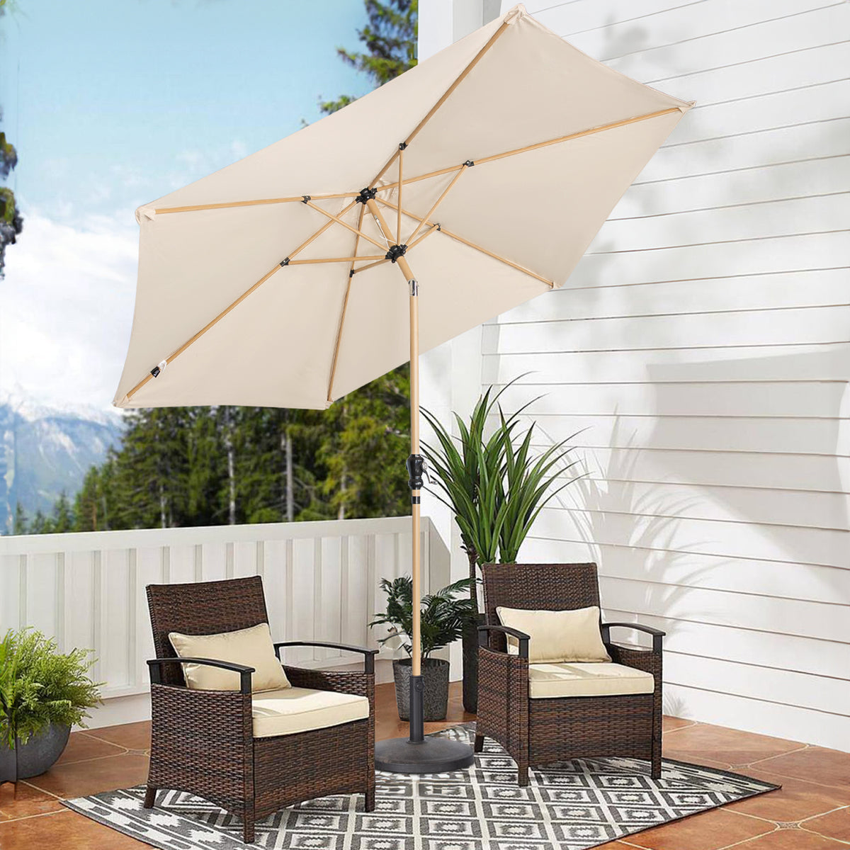 Angel Living Sonnenschirm Ø 270 cm Gartenschirm Marktschirm Terrassenschirm Taupe Rund Sonneschirm Sonnenschutz aus aus Metall, Stahl und Polyester UV50+