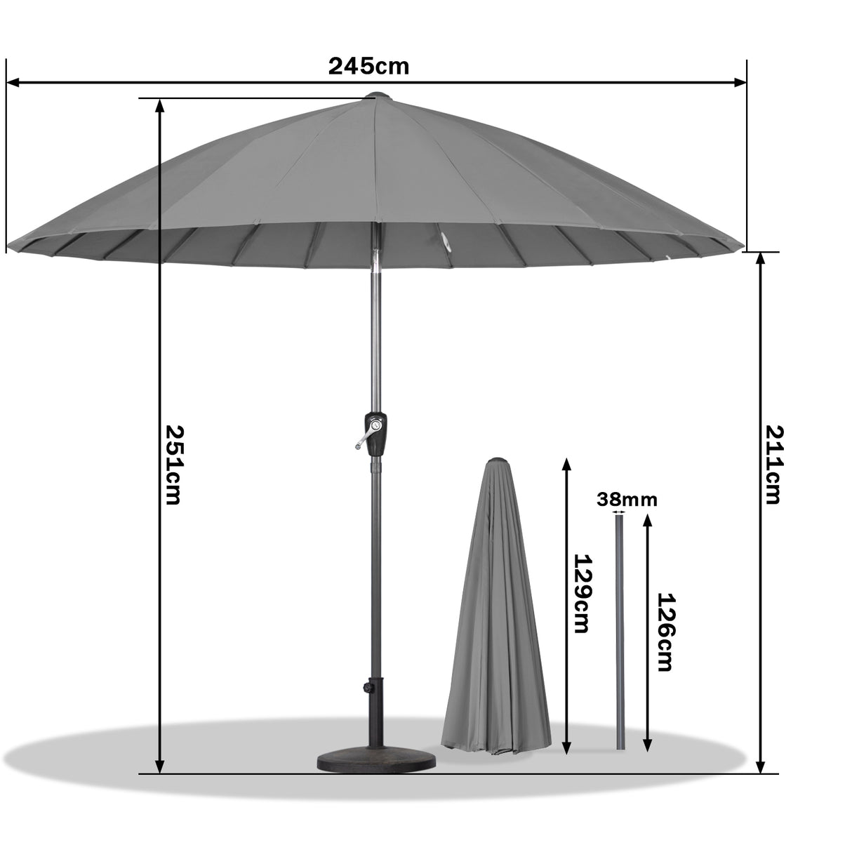 Angel Living Sonnenschirm Fiberglas 250cm mit Neigbar,UV 50+ Kurbelschirm Balkonschirm Marktschirm für Garten & Balkon