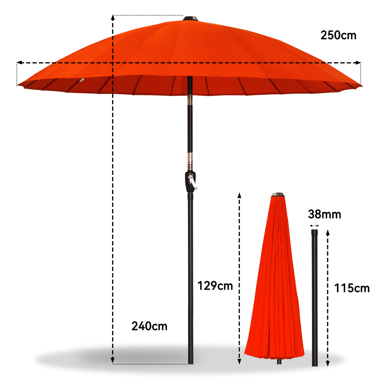 250cm Sonneschirm Sonnenschutz neigbar Rostfrei aus Aluminium, Stahl und Polyester