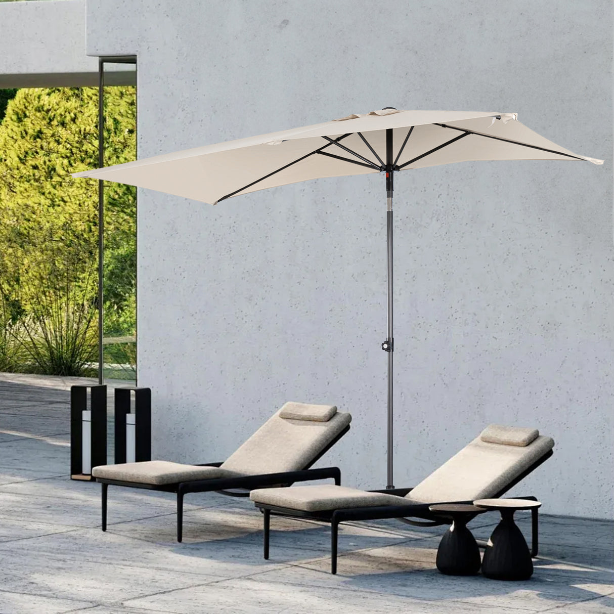 Angel Living Halbrunder Sonnenschirm 235x122cm für Balkon & Terrasse, Schwenkbar links/rechts, Aluminium-Kurbel, UV-Schutz