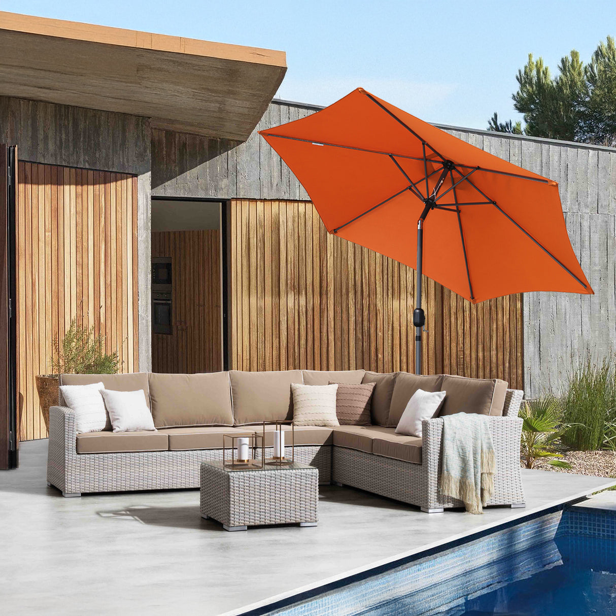 Angel Living Sonnenschirm Ø 270 cm Gartenschirm Marktschirm Terrassenschirm Taupe Rund Sonneschirm Sonnenschutz aus aus Metall, Stahl und Polyester UV50+