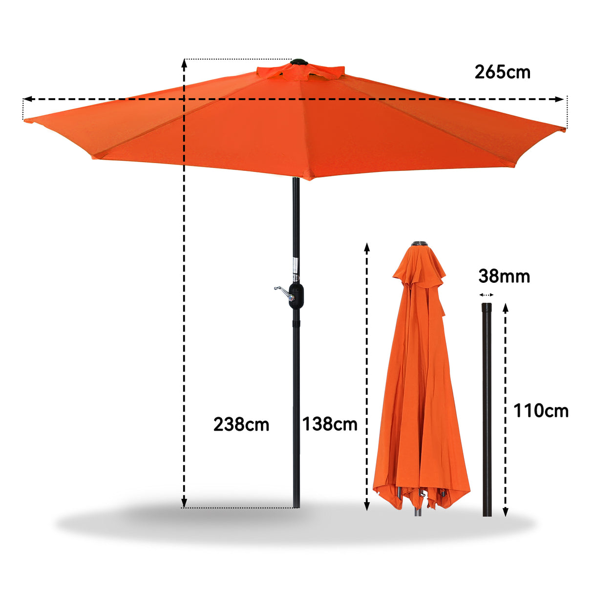 270cm Halbrund Sonnenschirm,Terrassenschirm mit Kurbel, mit UV-Schutz 40+