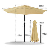 Angel Living 270cm semicircular parasol, market umbrella, patio umbrella with crank for garden, patios, courtyards, swimming pools, with UV protection 40+