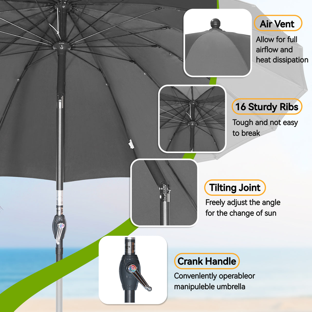 Angel Living Ø 270cm Circa Ombrellone con Inclinazione,Marktschirm,Terrassenschirm con Manovella per il Giardino,Terrazze, Cortili,Piscine,con Protezione UV 50+