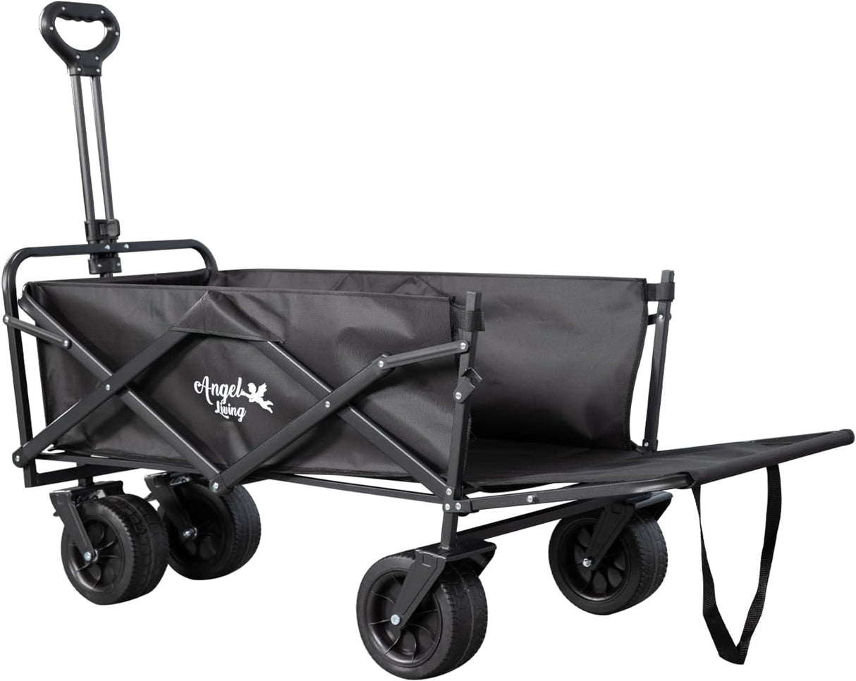 Angel Living Bollerwagen Faltbar 350L mit tragkraft bis150KG, Handwagen Klappbar, Faltbarer Campingwagen mit höhenverstellbarem Griff und hinterer Türöffnung, leicht und platzsparend, stabil