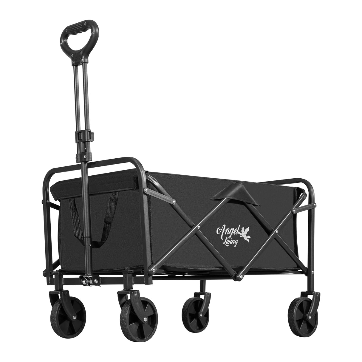 Angel Living Bollerwagen Faltbar 200L mit Tragkraft bis 100KG, Handwagen Klappbar, Faltbarer Campingwagen mit Höhenverstellbarem Griff, Leicht und Platzsparend, Stabil, 600D Oxford-Gewebe, Schwarz