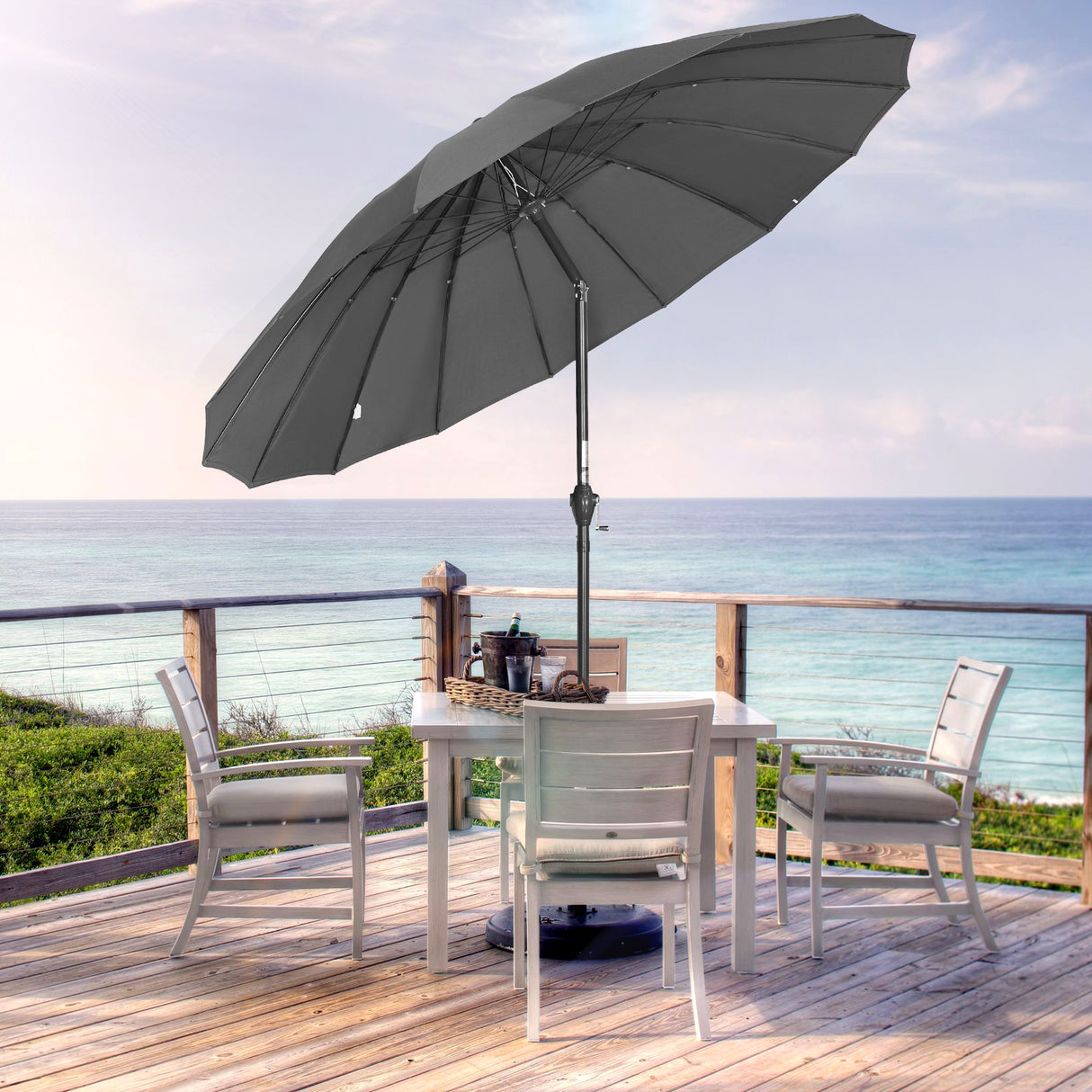 Angel Living Ø 270cm round sunshade with inclination, market umbrella, patio umbrella with crank for garden, patios, courtyards, swimming pools, with UV protection 50+