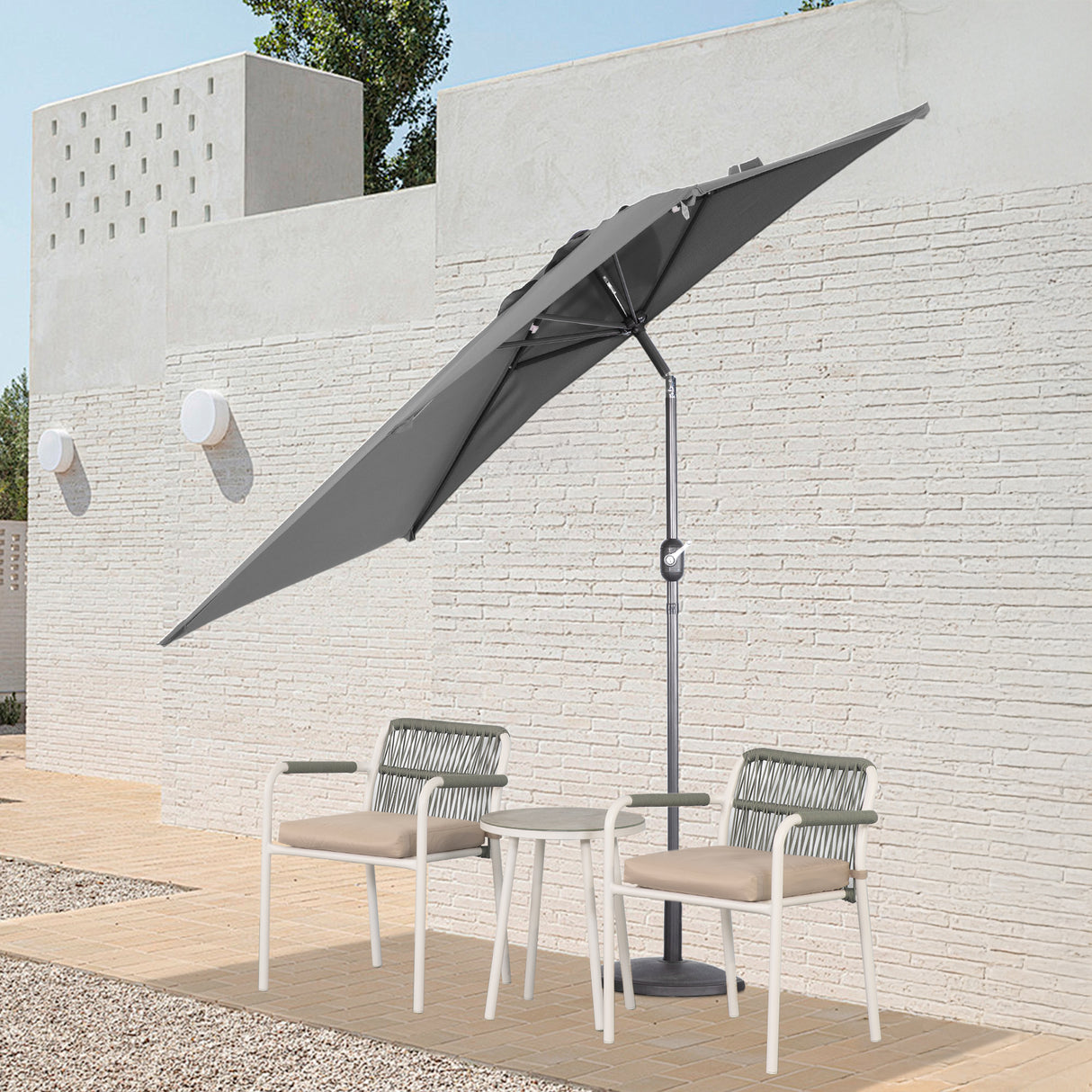 Angel Living Halbrunder Sonnenschirm 235x122cm für Balkon & Terrasse, Neigt Vorwärts/Rückwärts, Aluminium-Kurbel, UV-Schutz, Ideal für Garten, Terrasse, Balkon und Außenbereich