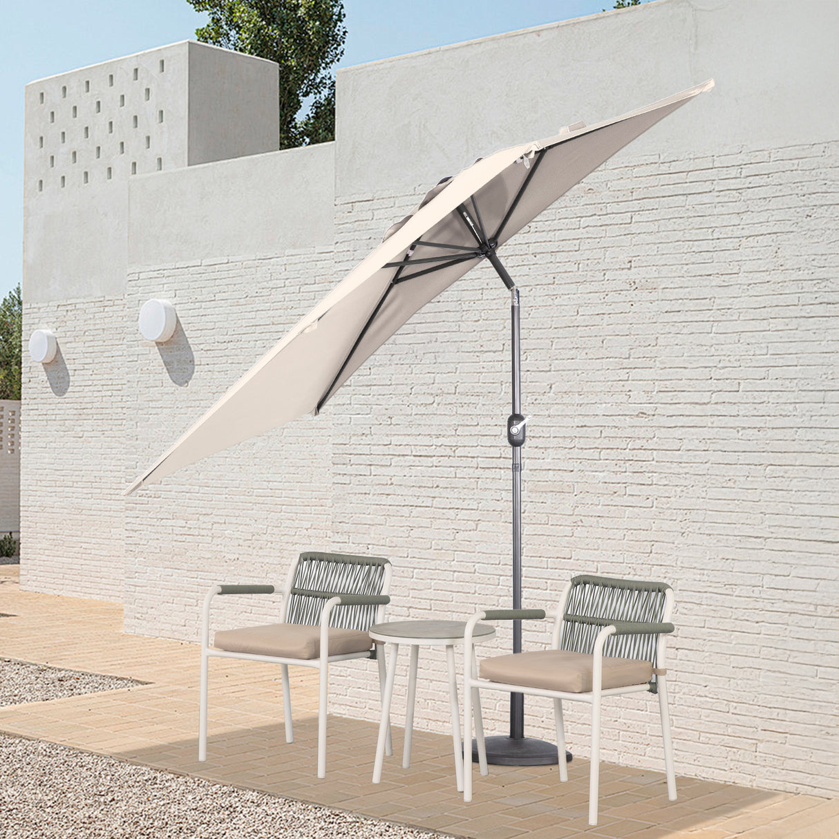 Angel Living Halbrunder Sonnenschirm 235x122cm für Balkon & Terrasse, Neigt Vorwärts/Rückwärts, Aluminium-Kurbel, UV-Schutz, Ideal für Garten, Terrasse, Balkon und Außenbereich