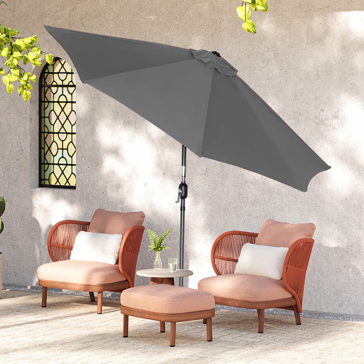 270cm Halbrund Sonnenschirm,Terrassenschirm mit Kurbel, mit UV-Schutz 40+