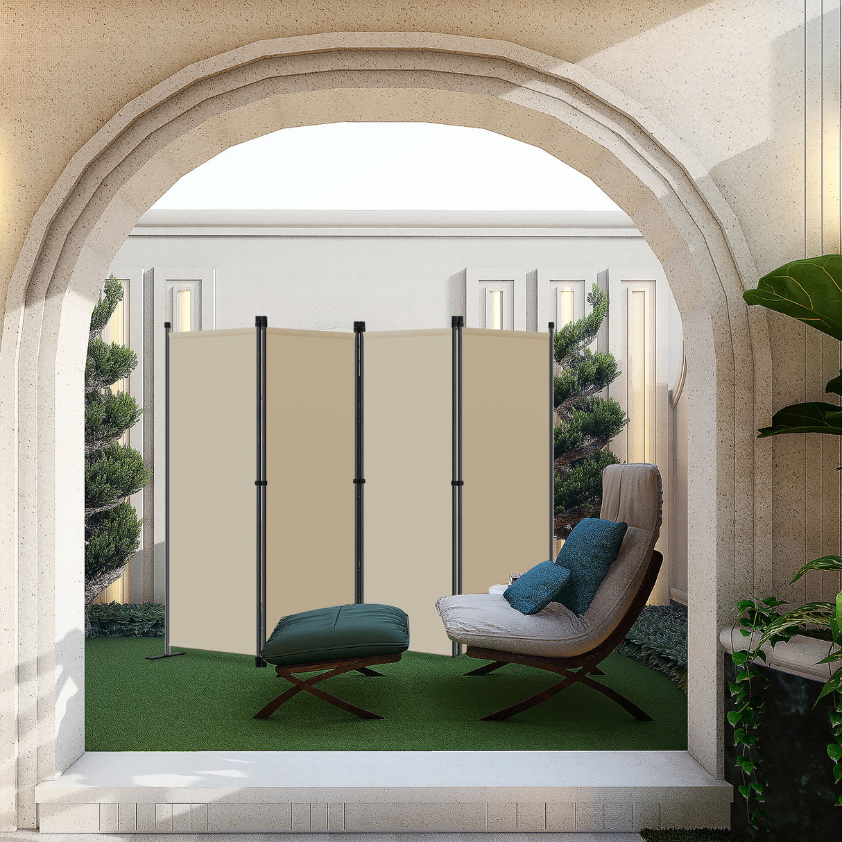 Angel Living Screen 4-part privacy screen, folding screen room divider privacy screen made of steel and polyester