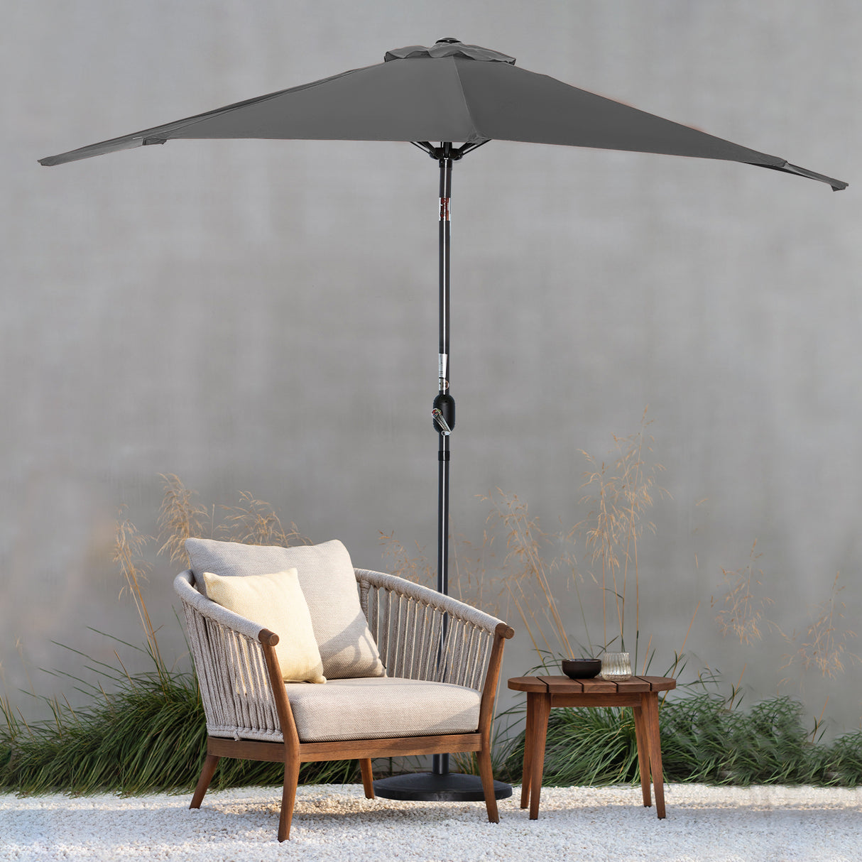 Angel Living 270cm semicircular parasol, market umbrella, patio umbrella with crank for garden, patios, courtyards, swimming pools, with UV protection 40+