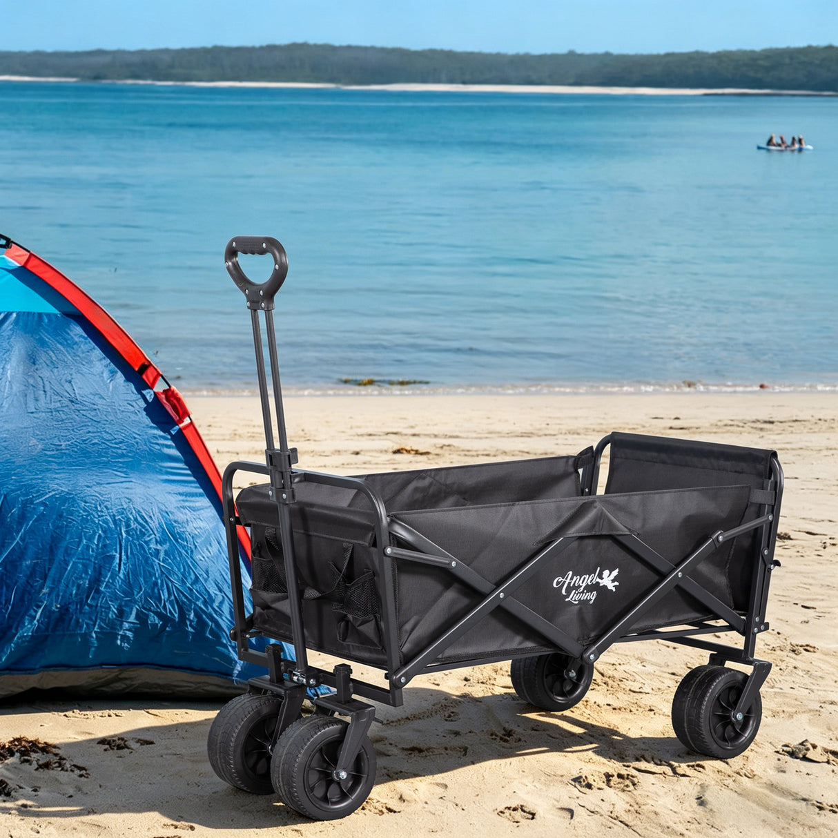 Angel Living Bollerwagen Faltbar 350L mit tragkraft bis150KG, Handwagen Klappbar, Faltbarer Campingwagen mit höhenverstellbarem Griff und hinterer Türöffnung, leicht und platzsparend, stabil