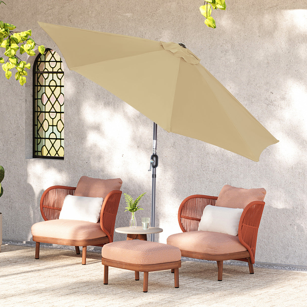 270cm Halbrund Sonnenschirm,Terrassenschirm mit Kurbel, mit UV-Schutz 40+
