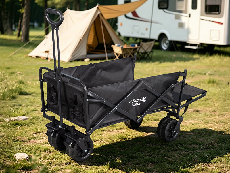 Angel Living Bollerwagen Faltbar 350L mit tragkraft bis150KG, Handwagen Klappbar, Faltbarer Campingwagen mit höhenverstellbarem Griff und hinterer Türöffnung, leicht und platzsparend, stabil