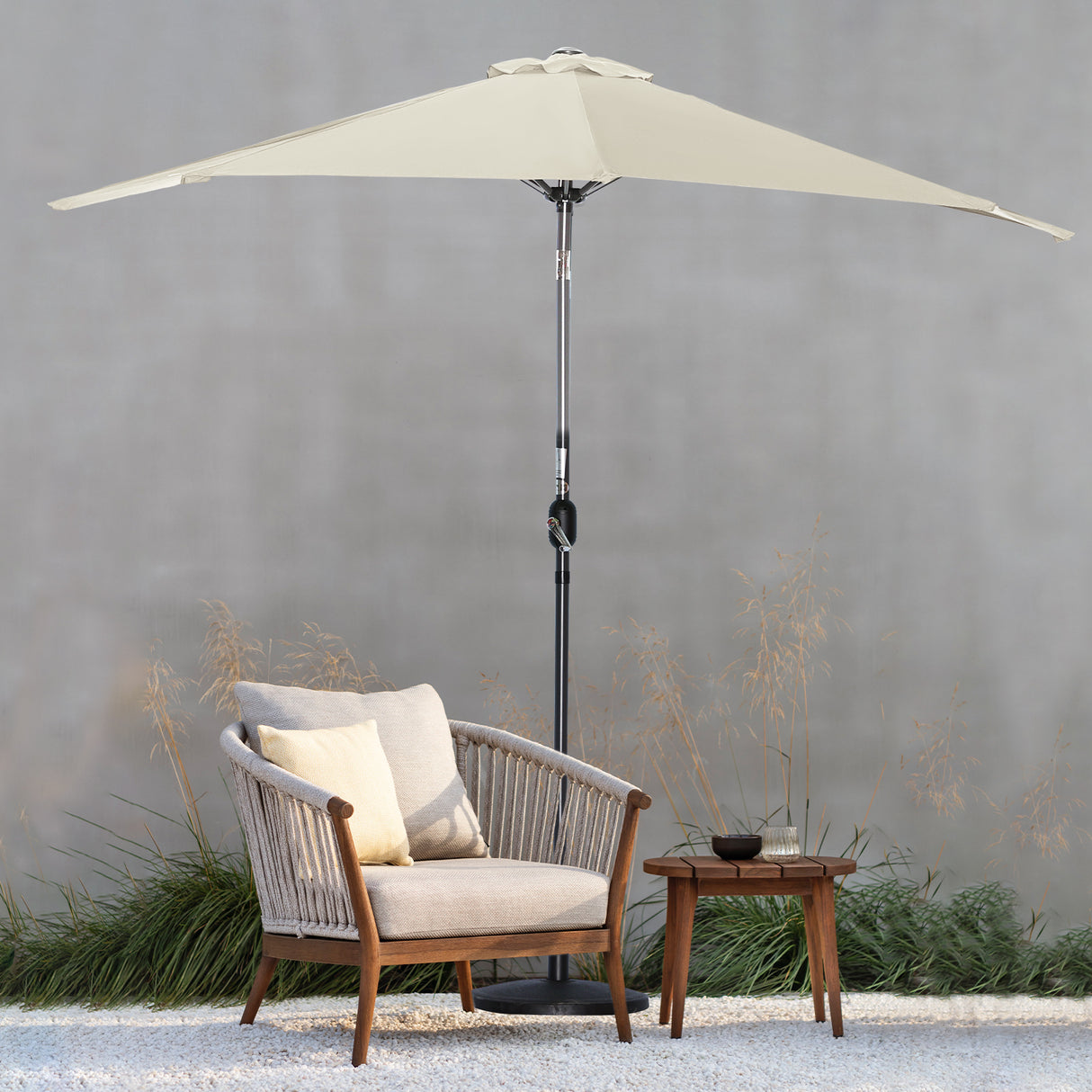 270cm Halbrund Sonnenschirm,Terrassenschirm mit Kurbel, mit UV-Schutz 40+