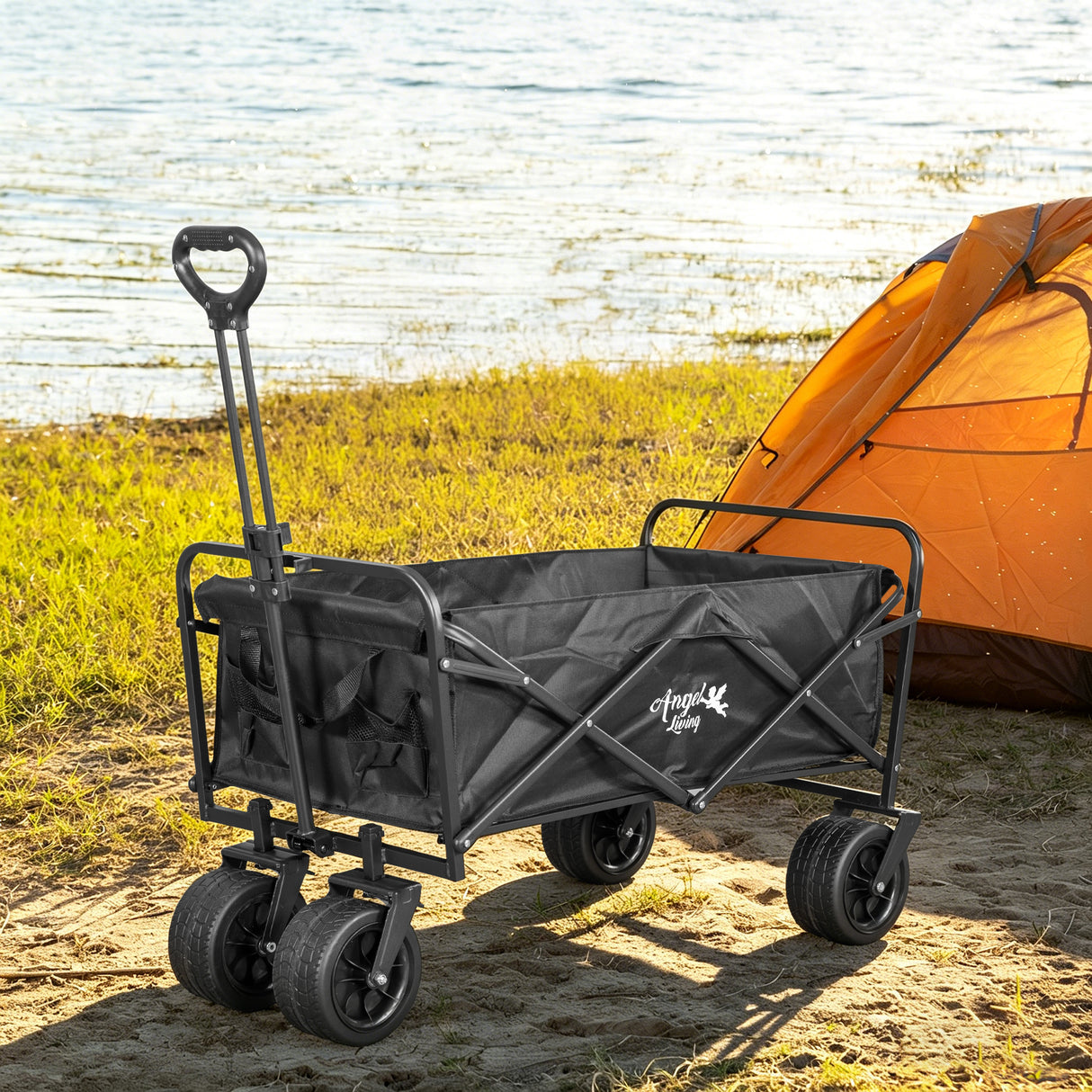 Angel Living Bollerwagen Faltbar 300L mit tragkraft 150KG, Handwagen Klappbar, Faltbarer Campingwagen mit Höhenverstellbarem Griff, Leicht und Platzsparend,Stabil