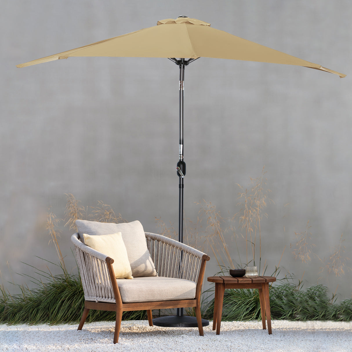 Angel Living 270cm semicircular parasol, market umbrella, patio umbrella with crank for garden, patios, courtyards, swimming pools, with UV protection 40+