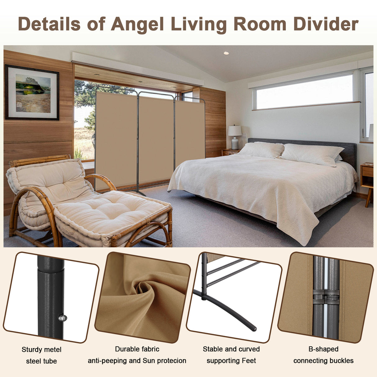 Angel Living Paravent 3 Teilig Klappbar Raumteiler für Büros, Balkon,Schlafzimmer,Außengarten,243cm x 180cm