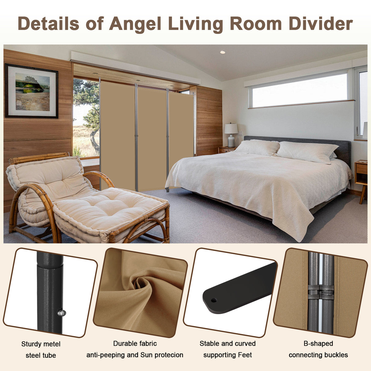Angel Living Paravant pantalla 3pcsled, pantalla plegable Separador de ojos protección ocular hecha de acero y poliéster