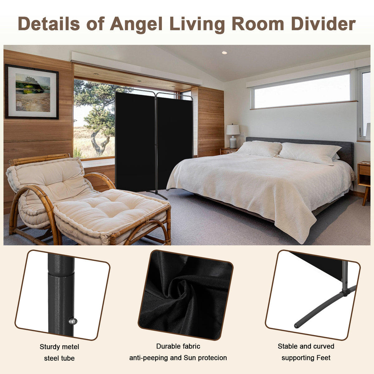 Angel Living Paravent 2 Teilig Klappbar Raumteiler Freistehend Sichtschutzwand Raumteiler Stellwand Trennwand Sichtschutz für Büros, Balkon,Schlafzimmer,Außengarten 162 x 185cm